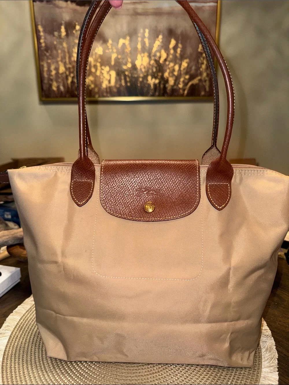 Longchamp Beige Nylon Shoulder Bag-tote 2-way bag with Brown Leather Trim - Picture 3 of 12